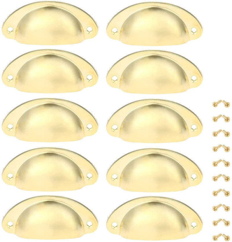 Yetaha Gold Drawer Pulls, 10PCS Bin Cup Cabinet Handles Retro Shell Shape Knobs for Dresser Cupboard Kitchen Furniture Decoration, with Screws (Gold) - Image 1
